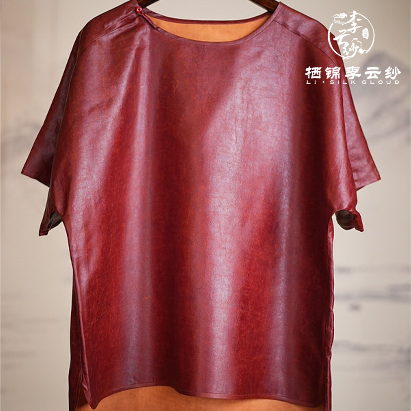 New Chinese-style Short-sleeved top Elegant red shortcovers the buttocks 3D stereoscopic cut | Guangdong Black Pearl Gambiered Guangdong Gauze xiangyunsha
