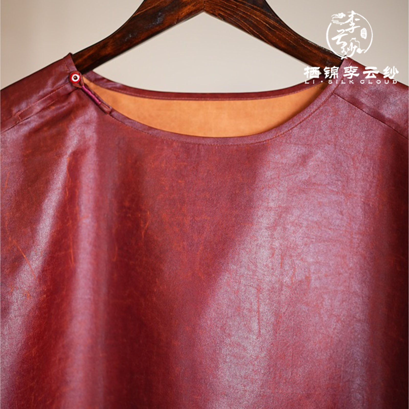 New Chinese-style Short-sleeved top Elegant red shortcovers the buttocks 3D stereoscopic cut | Guangdong Black Pearl Gambiered Guangdong Gauze xiangyunsha