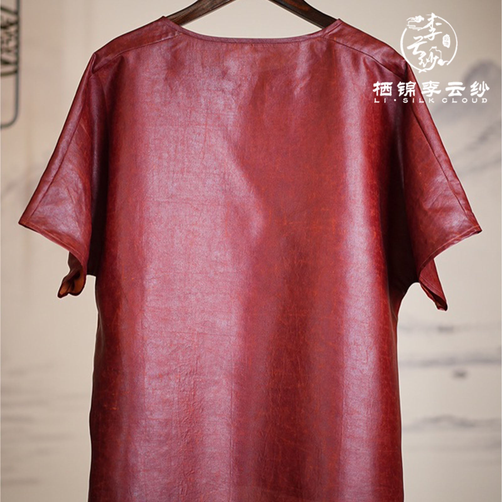 New Chinese-style Short-sleeved top Elegant red shortcovers the buttocks 3D stereoscopic cut | Guangdong Black Pearl Gambiered Guangdong Gauze xiangyunsha