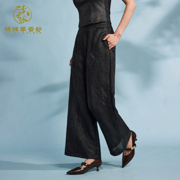 Xiangyunsha Chinese Pleated Pants | Slim &elegantGuangdong Black Pear Gambiered GuangdongGauze xiangyunsha