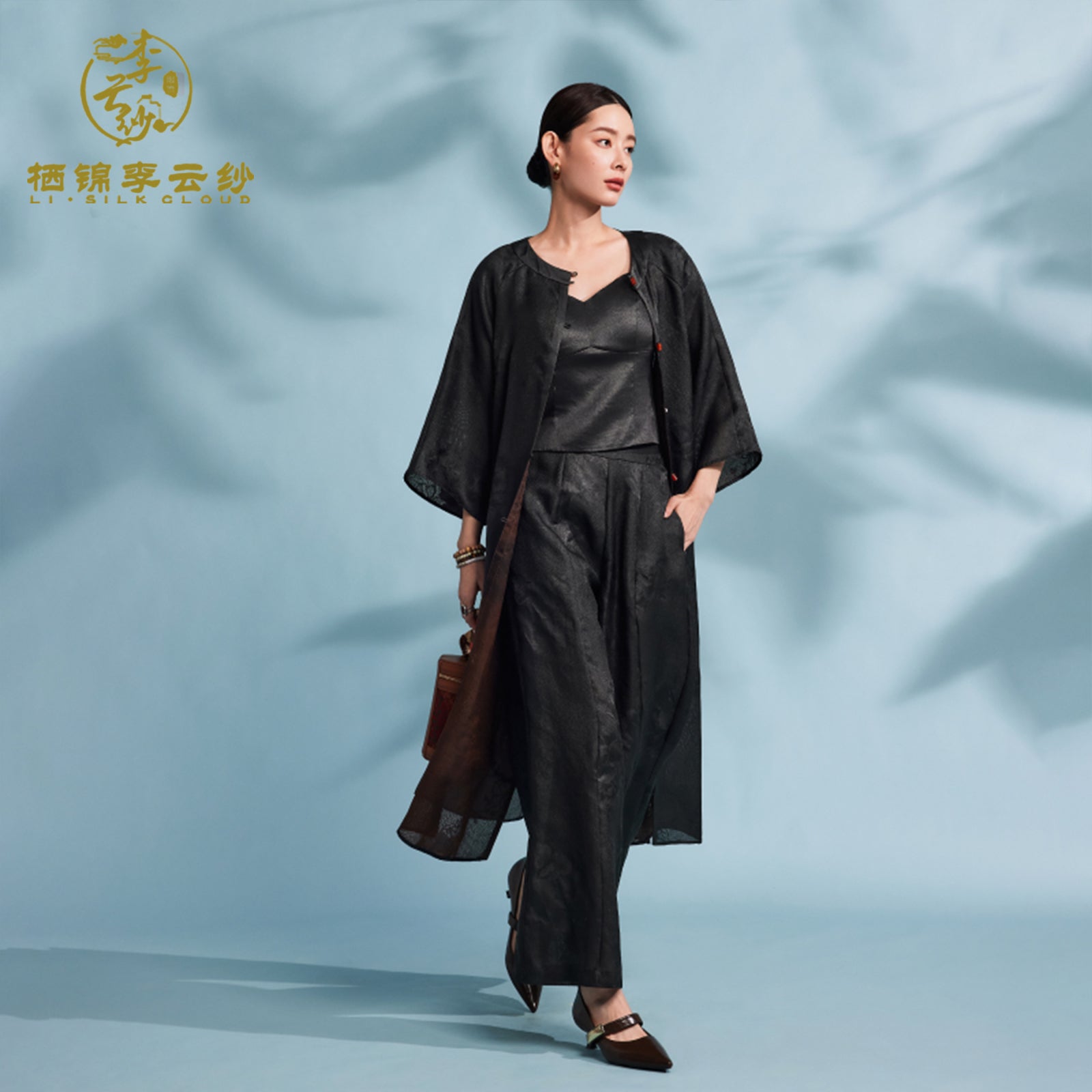 Xiangyunsha Chinese Pleated Pants | Slim &elegantGuangdong Black Pear Gambiered GuangdongGauze xiangyunsha