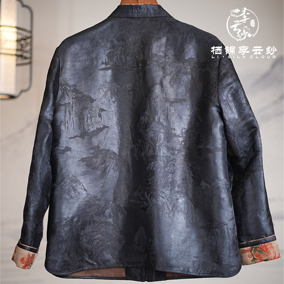 coat Hand-embroidered new Chinese-style Classical printon the cuffs | Good luck red single-breasted button Guangdong Black Pearl Gambiered Guangdong Gauze xiangyunsha