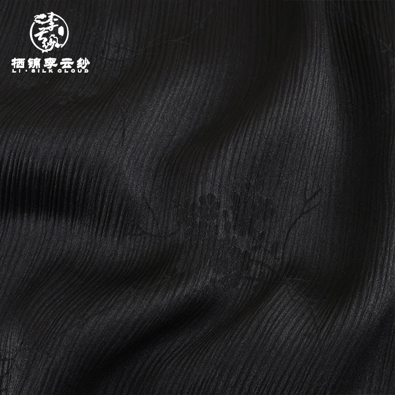 100% Silk Gambiered Silk Embroidered Flowers PantsChinese Style Black Elegant Classic Breezy   GuangdongBlack Pearl Gambiered Guangdong Gauze xiangyunsha