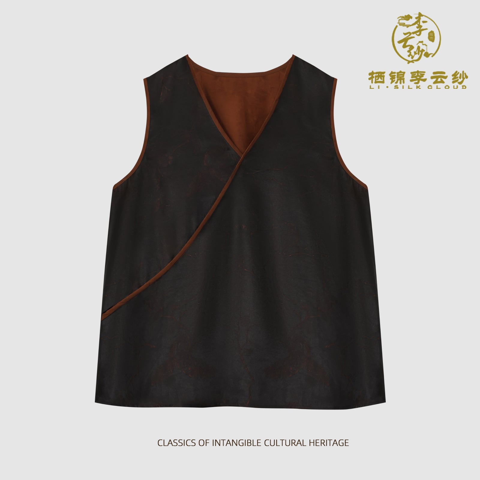 Vest - Glossy Lustrous Fabric, Skin-Friendly Silk, Elegant Oriental Guangdong Black Pearl Gambiered Guangdong Gauze xiangyunsha