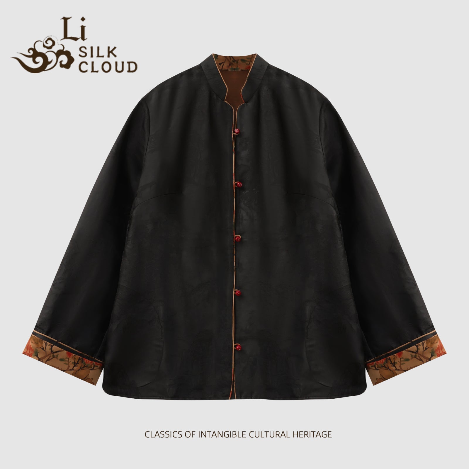Xiangyunsha Forbidden City-Inspired Top | Mandarin CollarElongates Neck | Hidden Floral Cuffs l Guangdong Black PearlGambiered Guangdong Gauze xiangyunsha Soft Gold