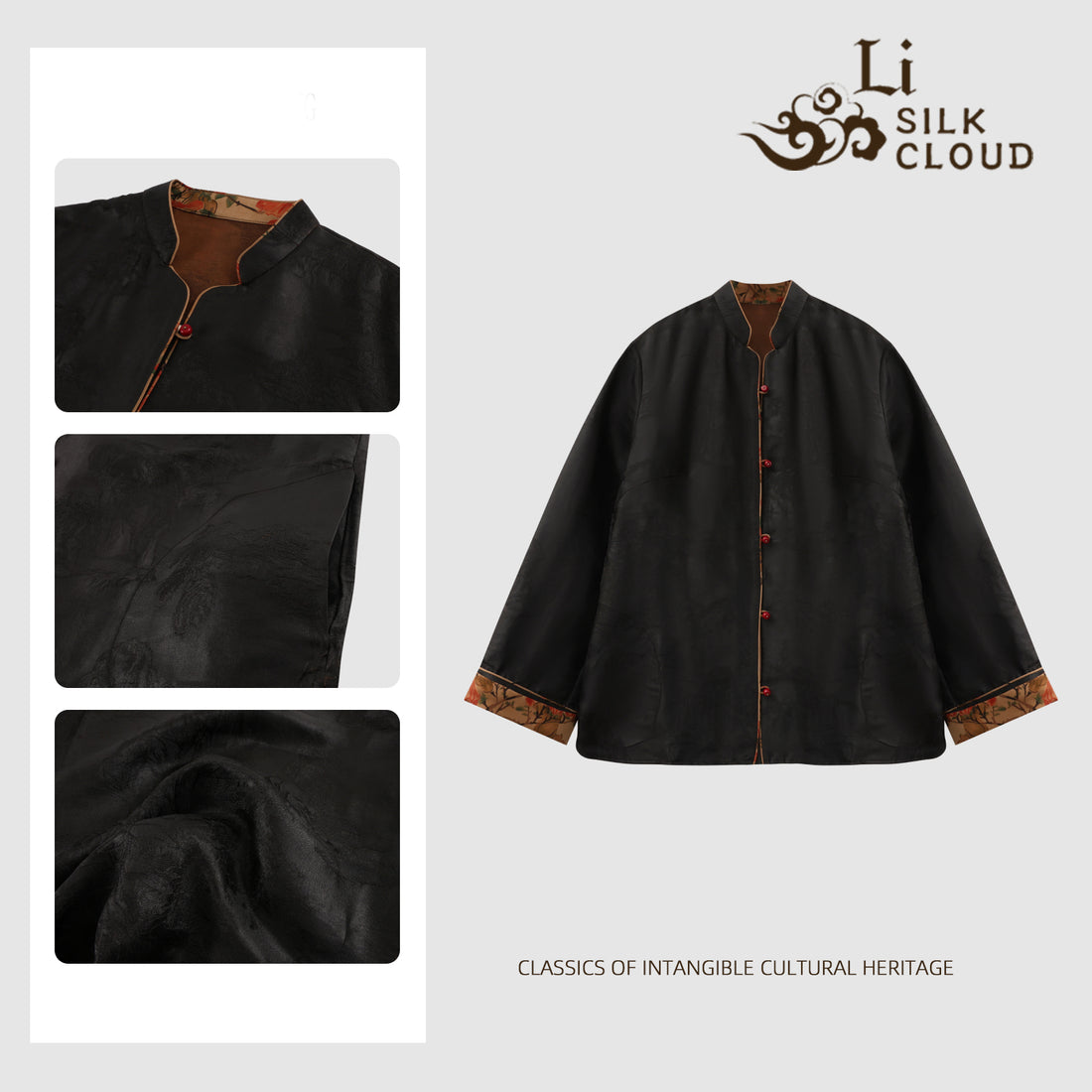 Xiangyunsha Forbidden City-Inspired Top | Mandarin CollarElongates Neck | Hidden Floral Cuffs l Guangdong Black PearlGambiered Guangdong Gauze xiangyunsha Soft Gold