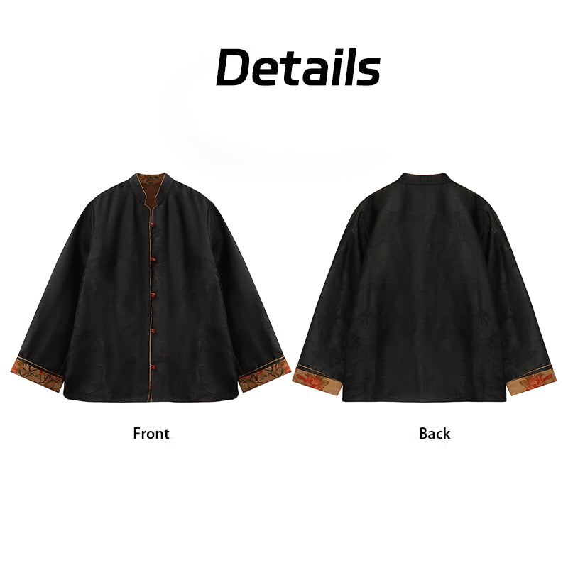 Xiangyunsha Forbidden City-Inspired Top | Mandarin CollarElongates Neck | Hidden Floral Cuffs l Guangdong Black PearlGambiered Guangdong Gauze xiangyunsha Soft Gold