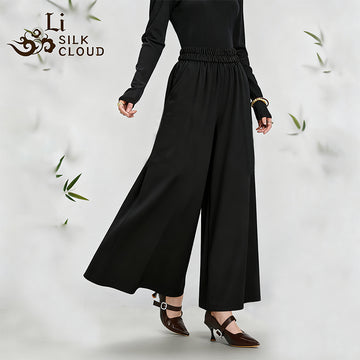 Black casual trousers  Xiangyunsha fabric Hidden pockets Guangdong Black Pearl Gambiered Guangdong Gauze xiangyunsha