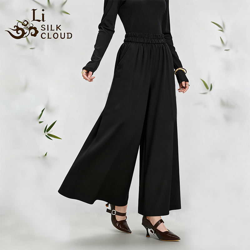 Black casual trousers  Xiangyunsha fabric Hidden pockets Guangdong Black Pearl Gambiered Guangdong Gauze xiangyunsha