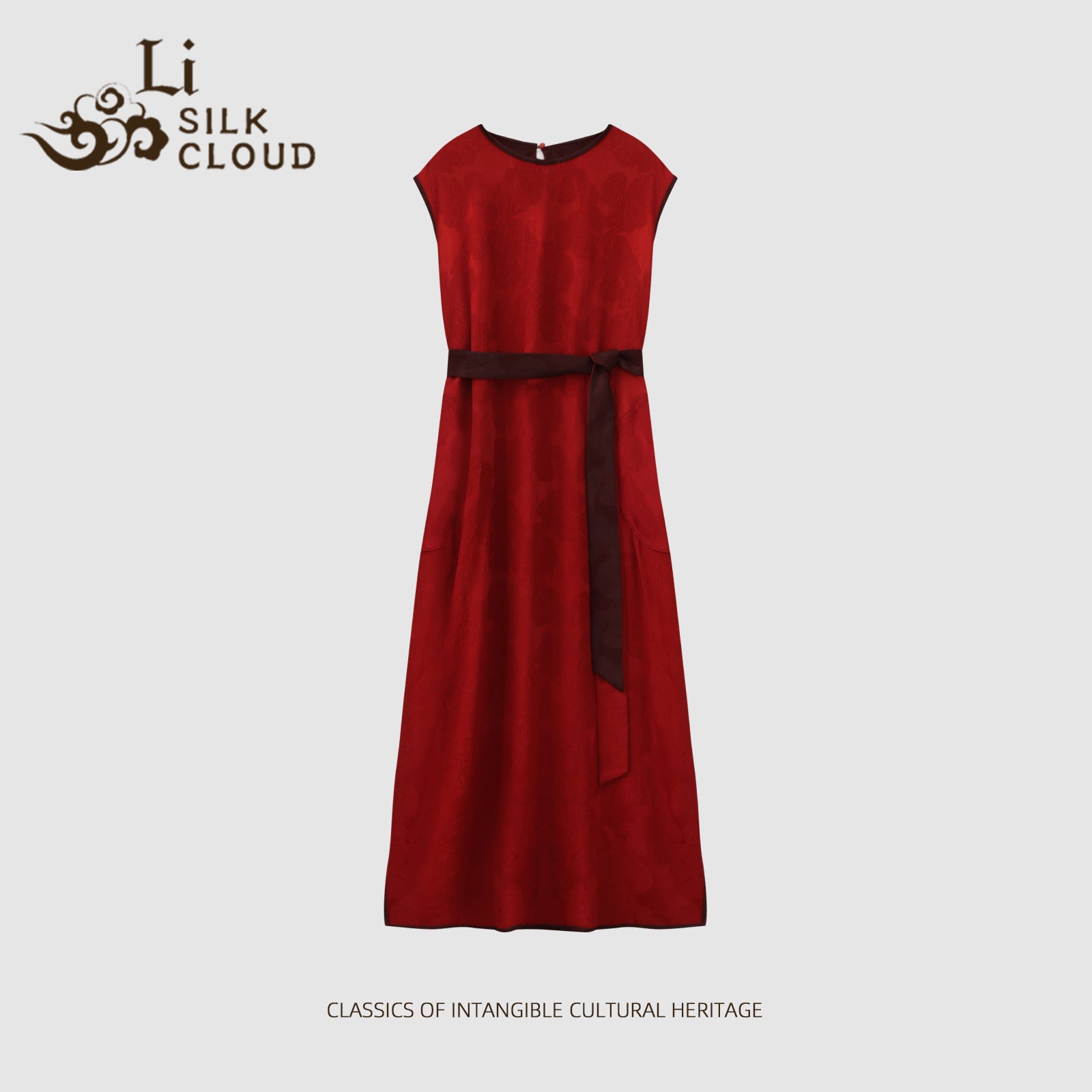Reversible Wine & Bright Red Gambiered Silk Wrap Dress Chinese Style Embroidered Soft Elegant Guangdong Black Pearl Gambiered Guangdong Gauze xiangyunsha