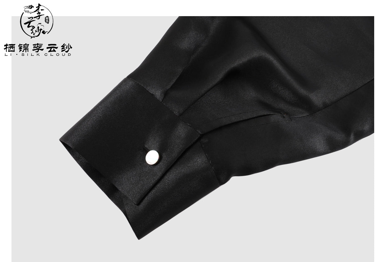LI SILK CLOUD xiangyunsha  Blouse - Skin-Friendly Soft Fabric, Glossy Texture, Traditional Guangdong Black Pearl Guangdong Gauze