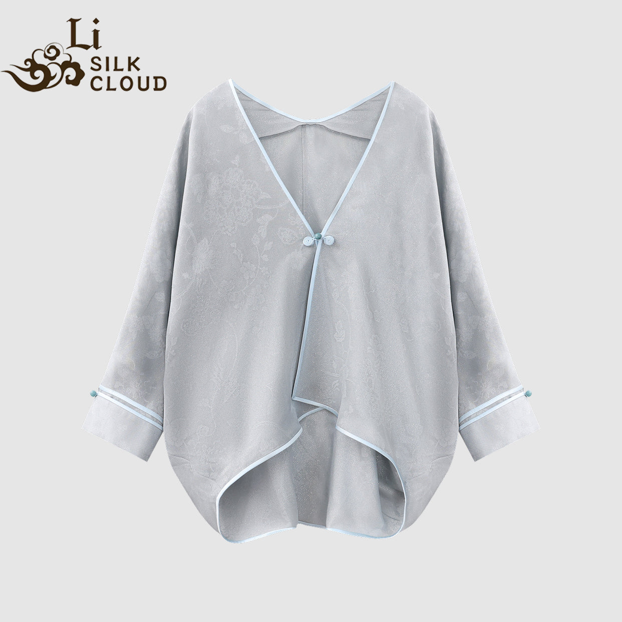 LI SILK CLOUD xiangyunsha Stand-Collar Short Sleeve Top Ancient Style Oriental Patterns Guangdong Black Pearl Guangdong Gauze