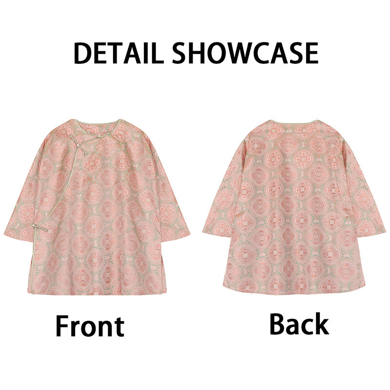 LI SILK CLOUD xiangyunsha Stand-Collar Short Sleeve Top Ancient Style Oriental Patterns Guangdong Black Pearl  Guangdong Gauze