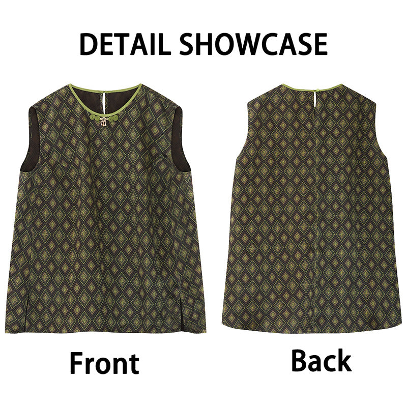 LI SILK CLOUD xiangyunsha Stand-Collar Short Sleeve Top Ancient Style Oriental Patterns Guangdong Black Pearl  Guangdong Gauze