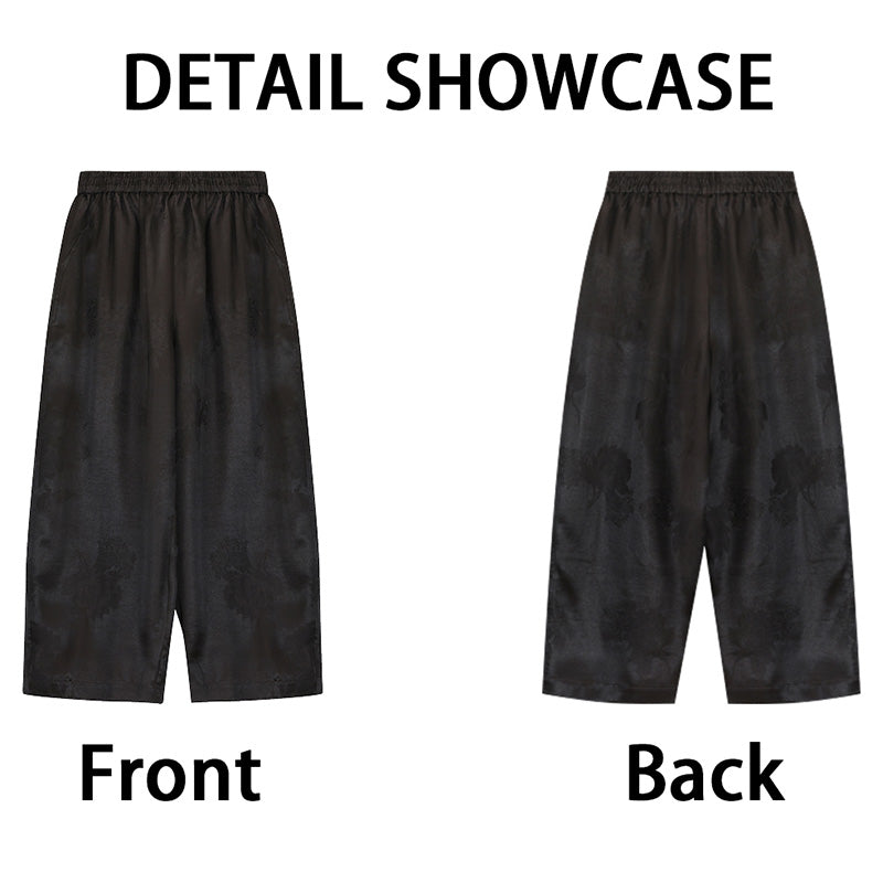 Handmade Traditional Silk Pants – Li Silk Cloud Natural Dyed Gambiered Guangdong Silk Loose Trousers Elegant Daily Wear