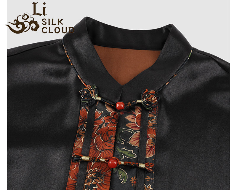 LI SILK CLOUD xiangyunsha  Blouse - Skin-Friendly Soft Fabric, Glossy Texture, Traditional Guangdong Black Pearl Guangdong Gauze