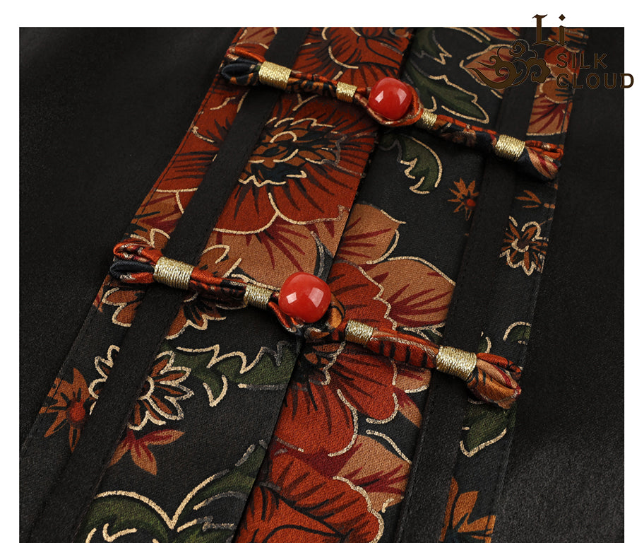 LI SILK CLOUD xiangyunsha  Blouse - Skin-Friendly Soft Fabric, Glossy Texture, Traditional Guangdong Black Pearl Guangdong Gauze