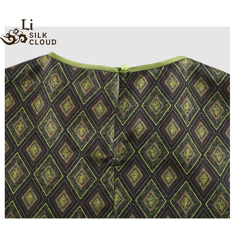 LI SILK CLOUD xiangyunsha Stand-Collar Short Sleeve Top Ancient Style Oriental Patterns Guangdong Black Pearl  Guangdong Gauze