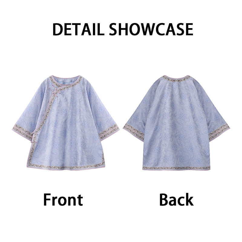 LI SILK CLOUD xiangyunsha Stand-Collar Short Sleeve Top Ancient Style Oriental Patterns Guangdong Black Pearl  Guangdong Gauze