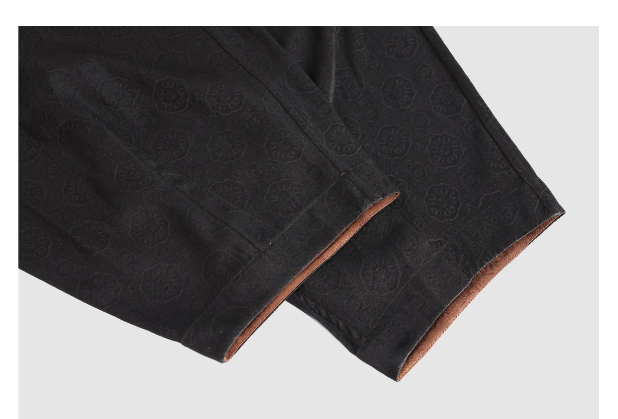 Long Pants - 100% Mulberry Silk, Chinese Style, Comfortable Silk Guangdong Black Pearl Gambiered Guangdong Gauze xiangyunsha